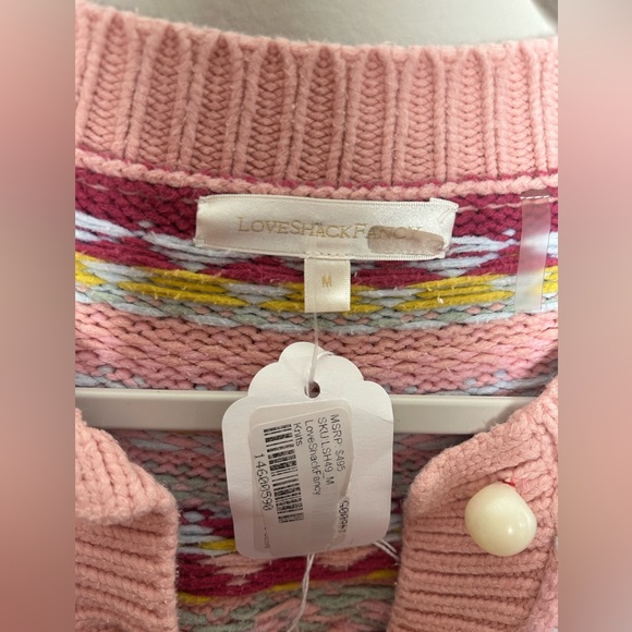 LoveShackFancy Honeypie Classic Boyfriend Cardigan Berry Smash Pearl Button Up - Picture 11 of 14